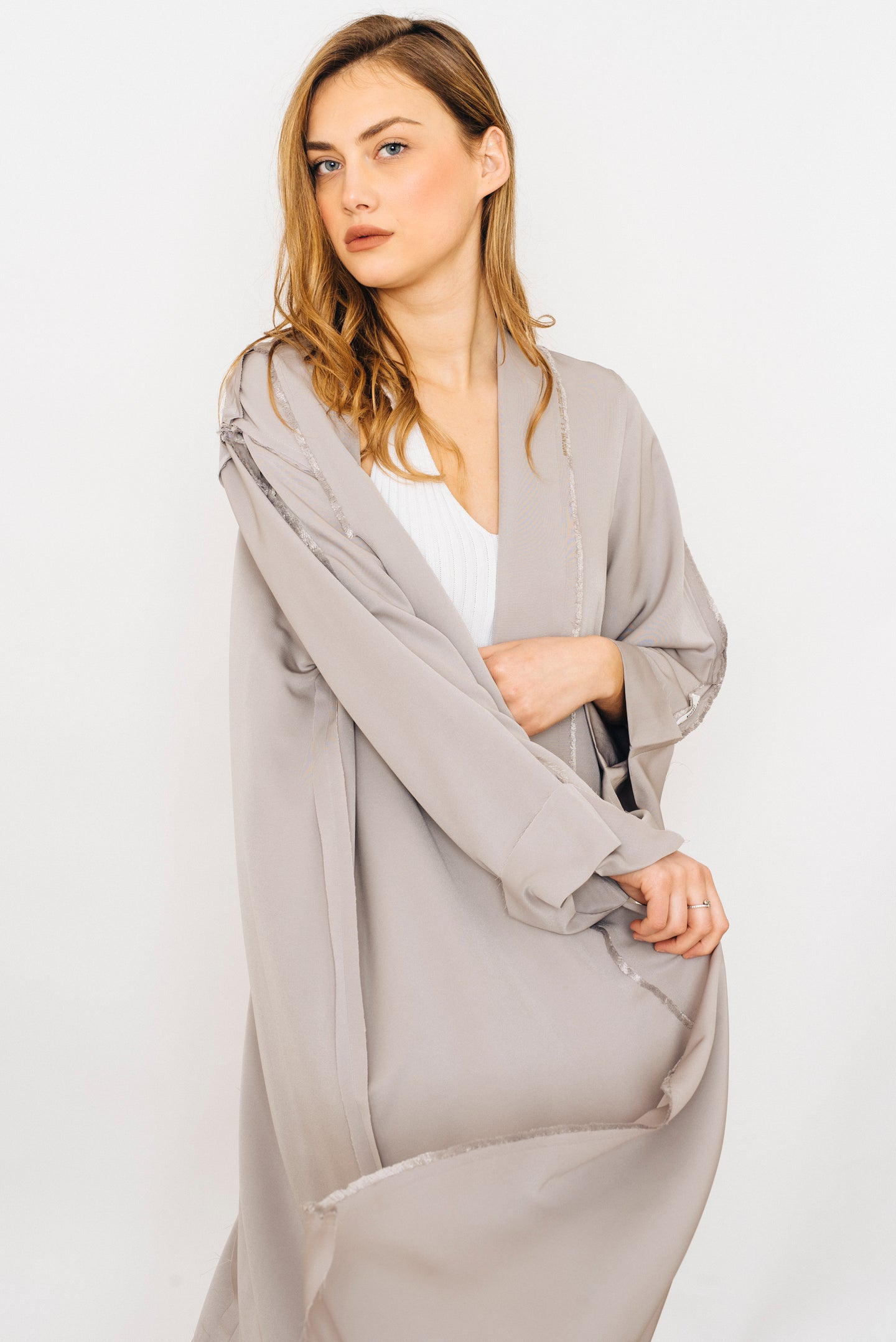 Light gray crepe abaya